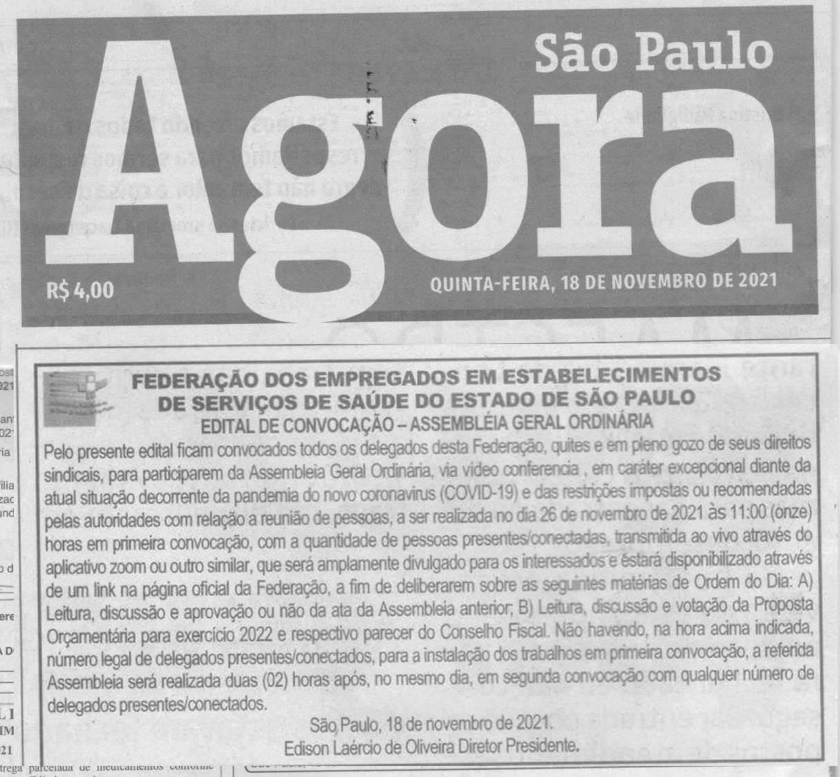 Diretoria da Federação Paulista da Saúde se reúne para discutir proposta orçamentária para 2022